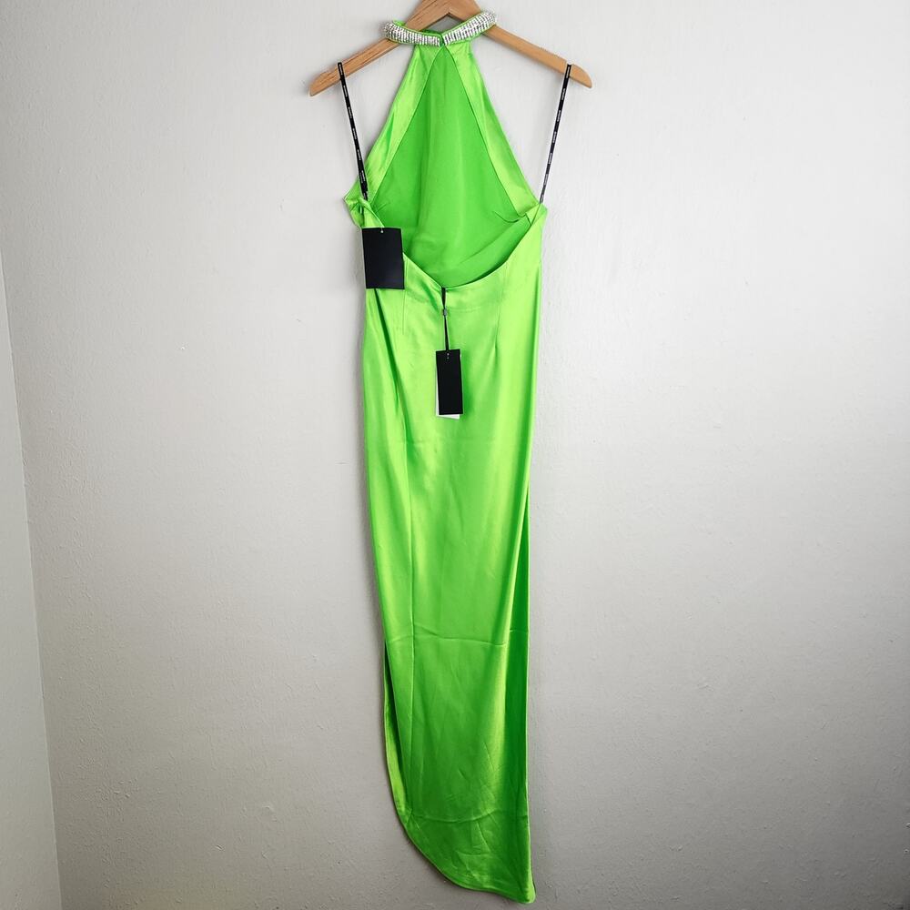 Retrofête Maria Halter Gown Lime Punch Neon Green Rhinestone Neck Maxi NWT - Picture 10 of 16